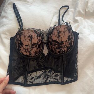Victoria's Secret Black Floral Lace Bustier corset top